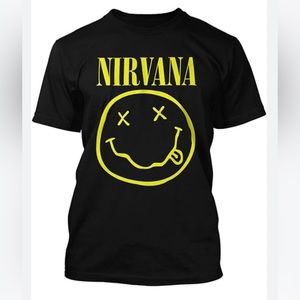 Men’s Nirvana Yellow Smiley Graphic Tee Size Medium New With Tags.